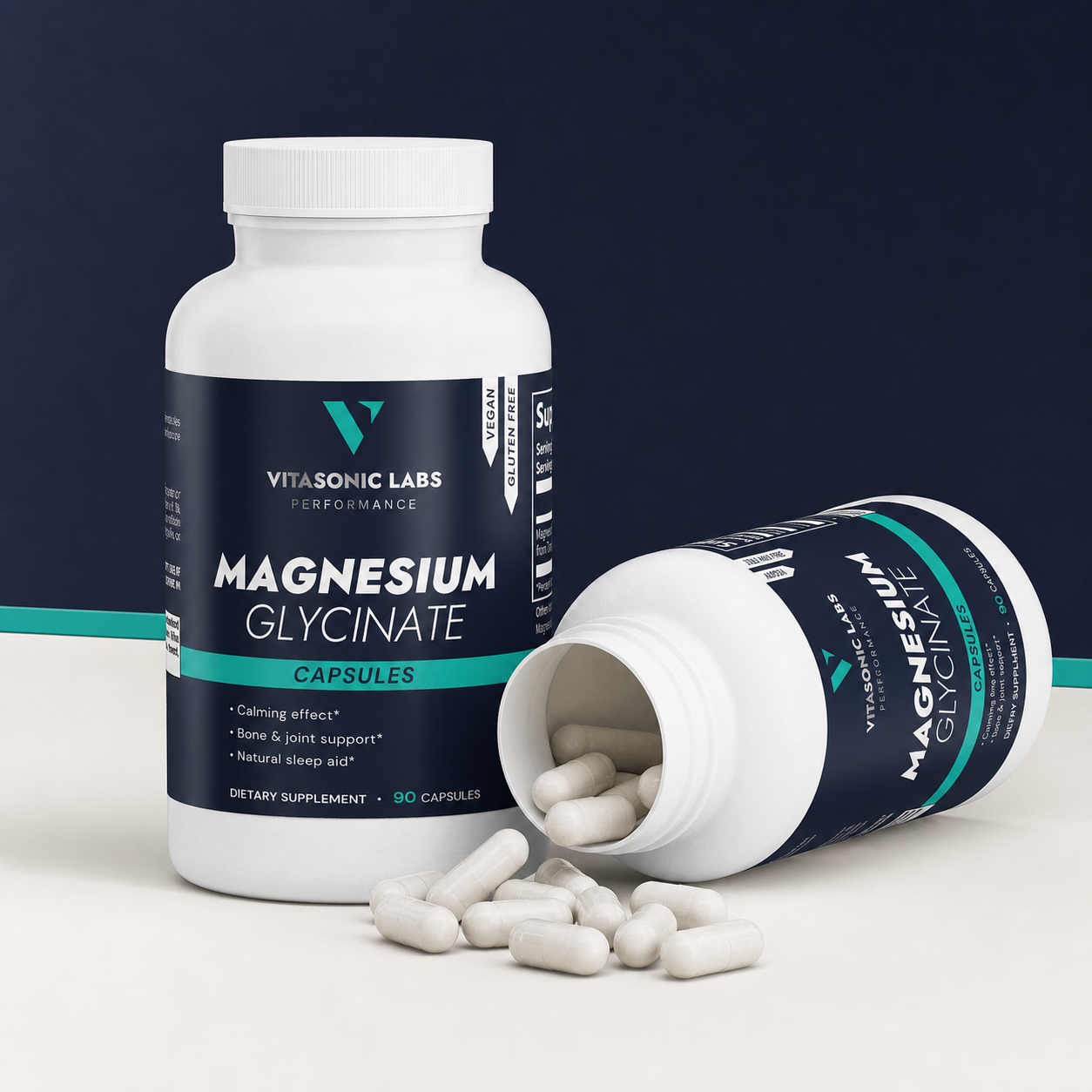 Open Vitasonic Labs Magnesium Glycinate bottle with capsules