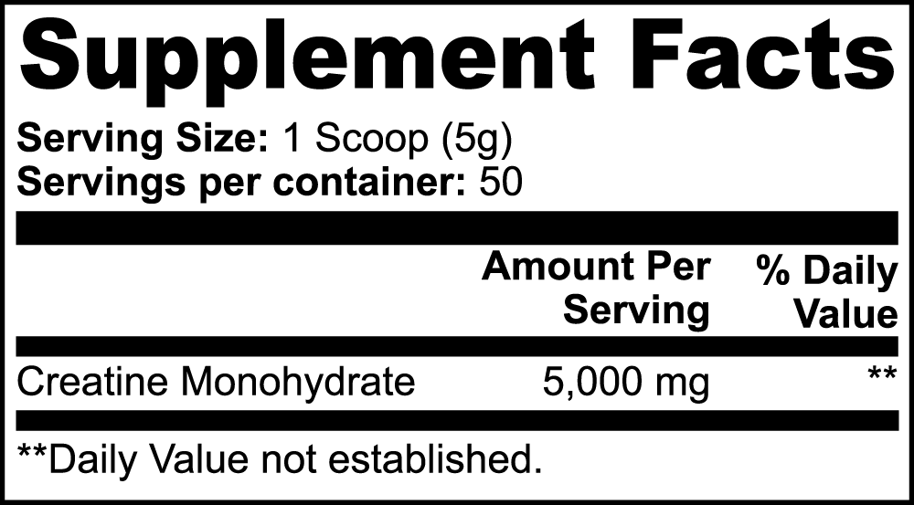 Vitasonic Labs Creatine Monohydrate supplement facts
