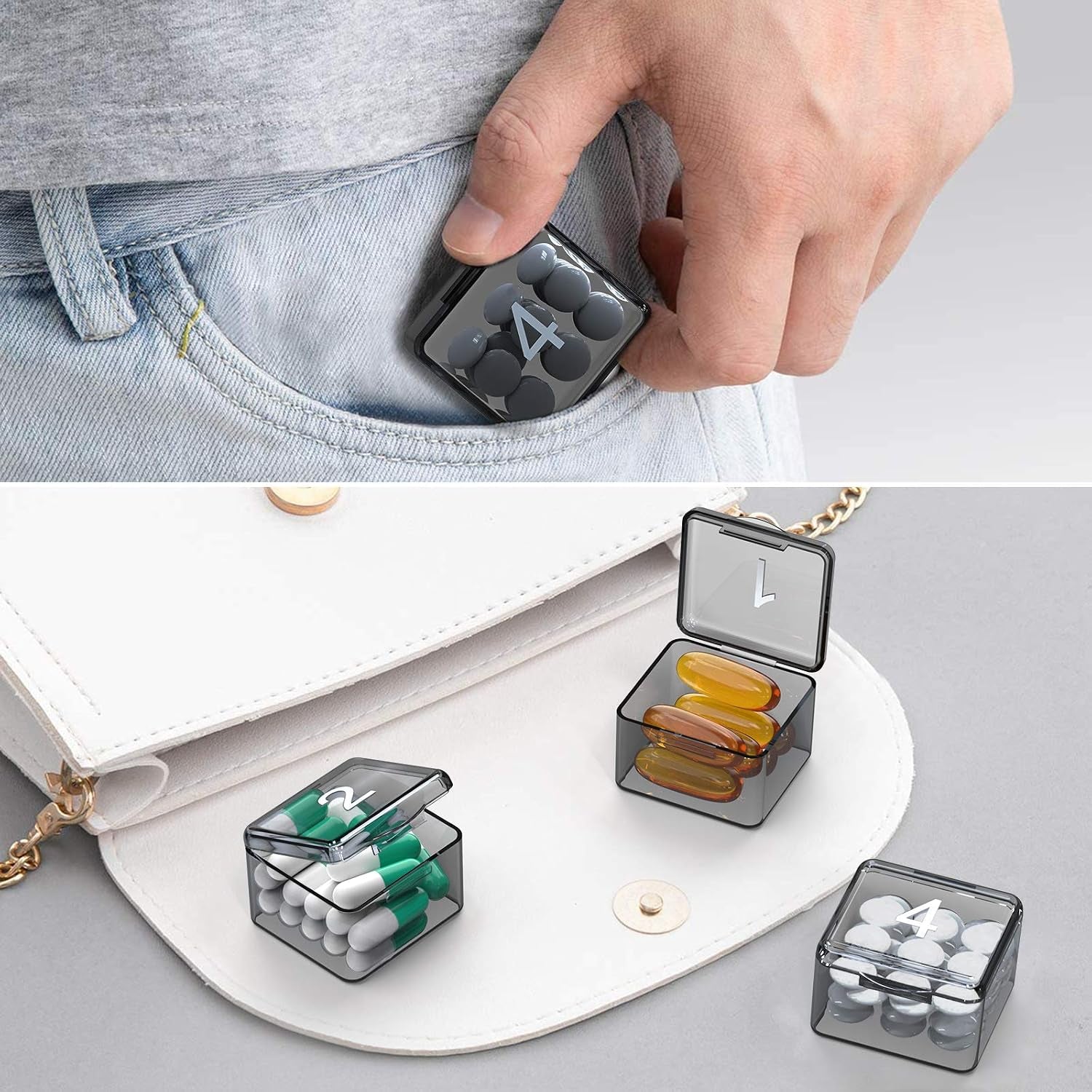 32-Day Monthly Pill Organizer – Large Compartments, Easy Squeeze-Open, Bpa-Free Portable Travel Case with Bonus Storage Pod (Black)