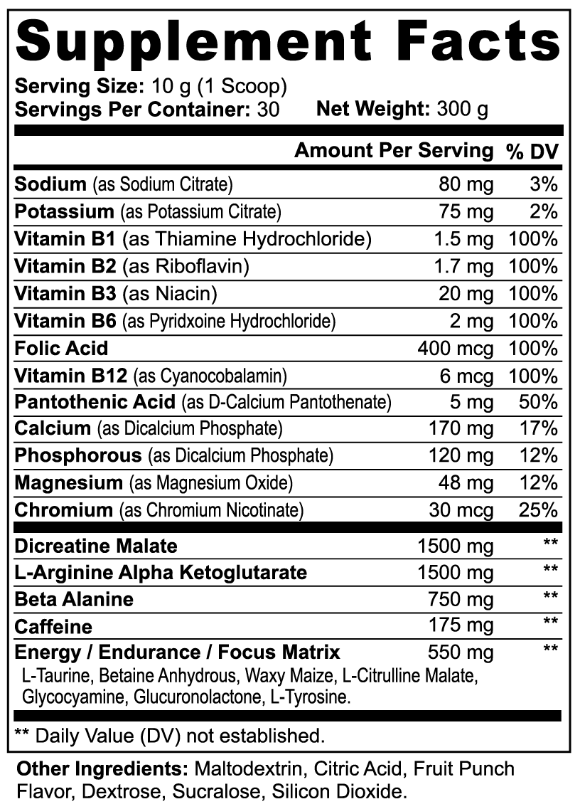 Vitasonic Labs Nitric Shock Pre-Workout Powder Fruit Punch