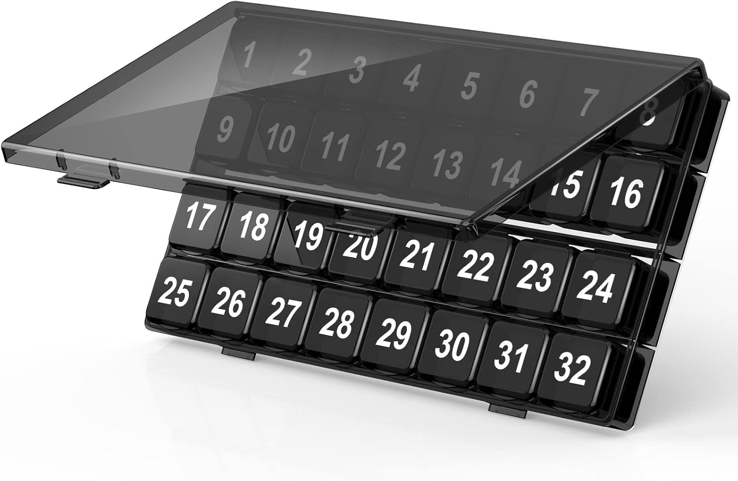 32-Day Monthly Pill Organizer – Large Compartments, Easy Squeeze-Open, Bpa-Free Portable Travel Case with Bonus Storage Pod (Black)
