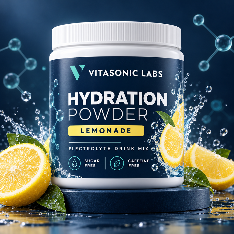 Vitasonic Labs Hydration Powder lemonade — original premium splash scene