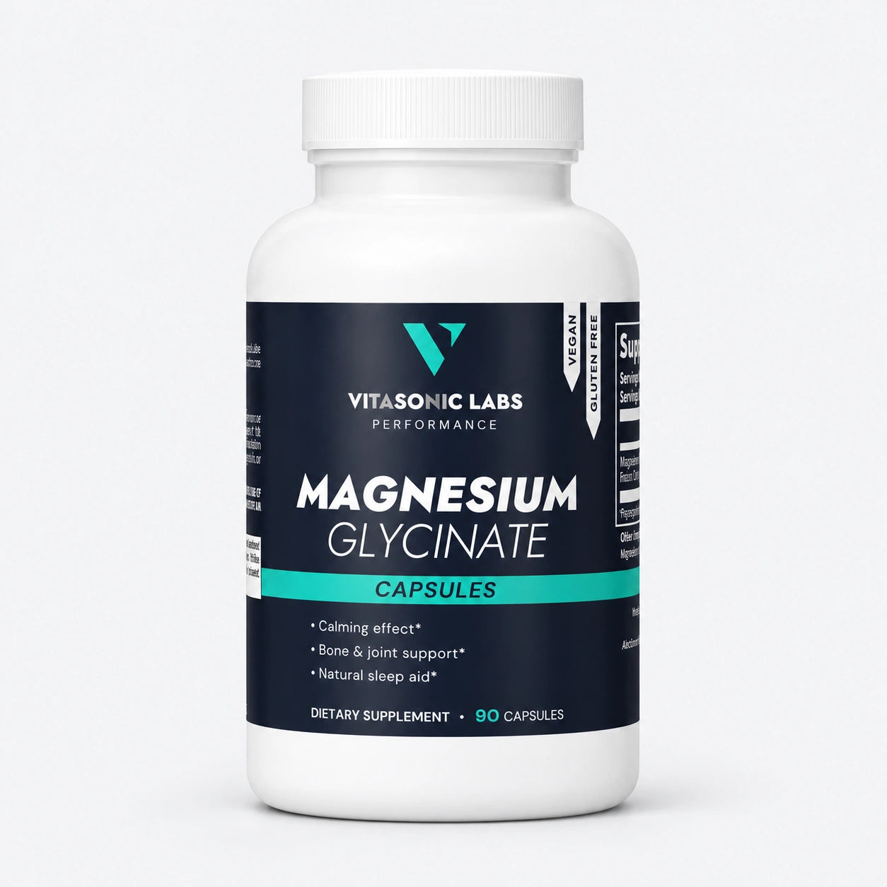 Vitasonic Labs Magnesium Glycinate, front-facing container on a pale gray background