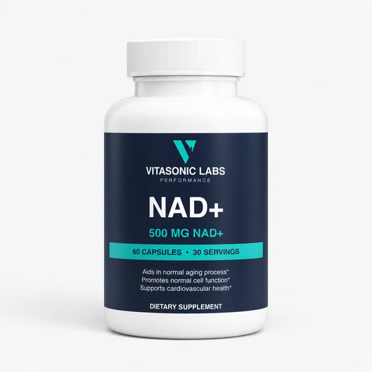 Vitasonic Labs NAD+, front-facing container on pale gray background