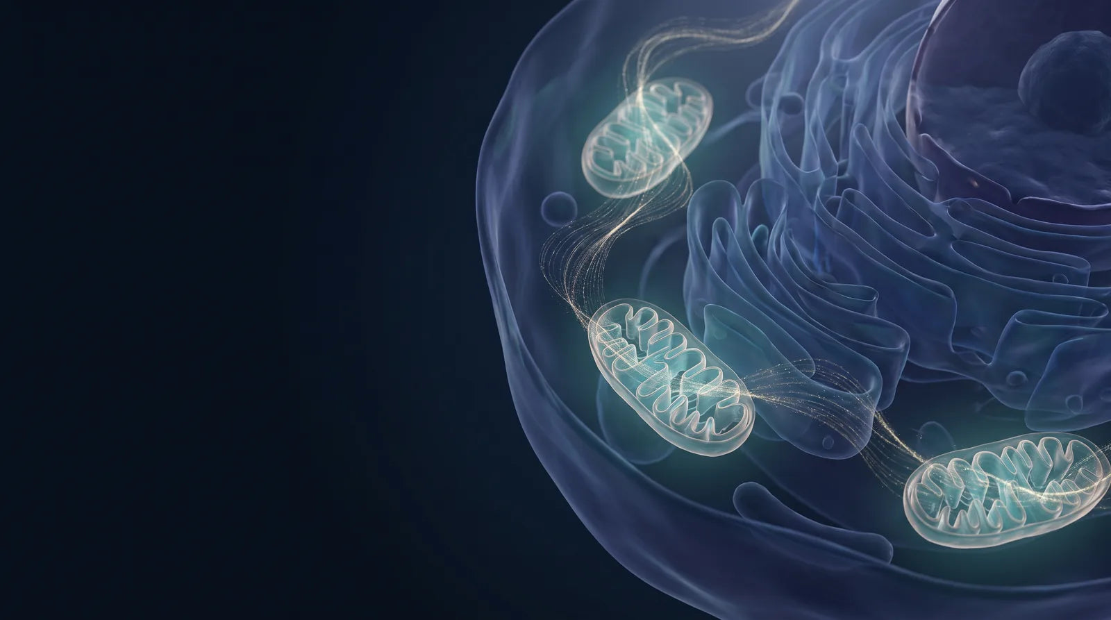 Conceptual visualization of cellular energy structures inside a human cell