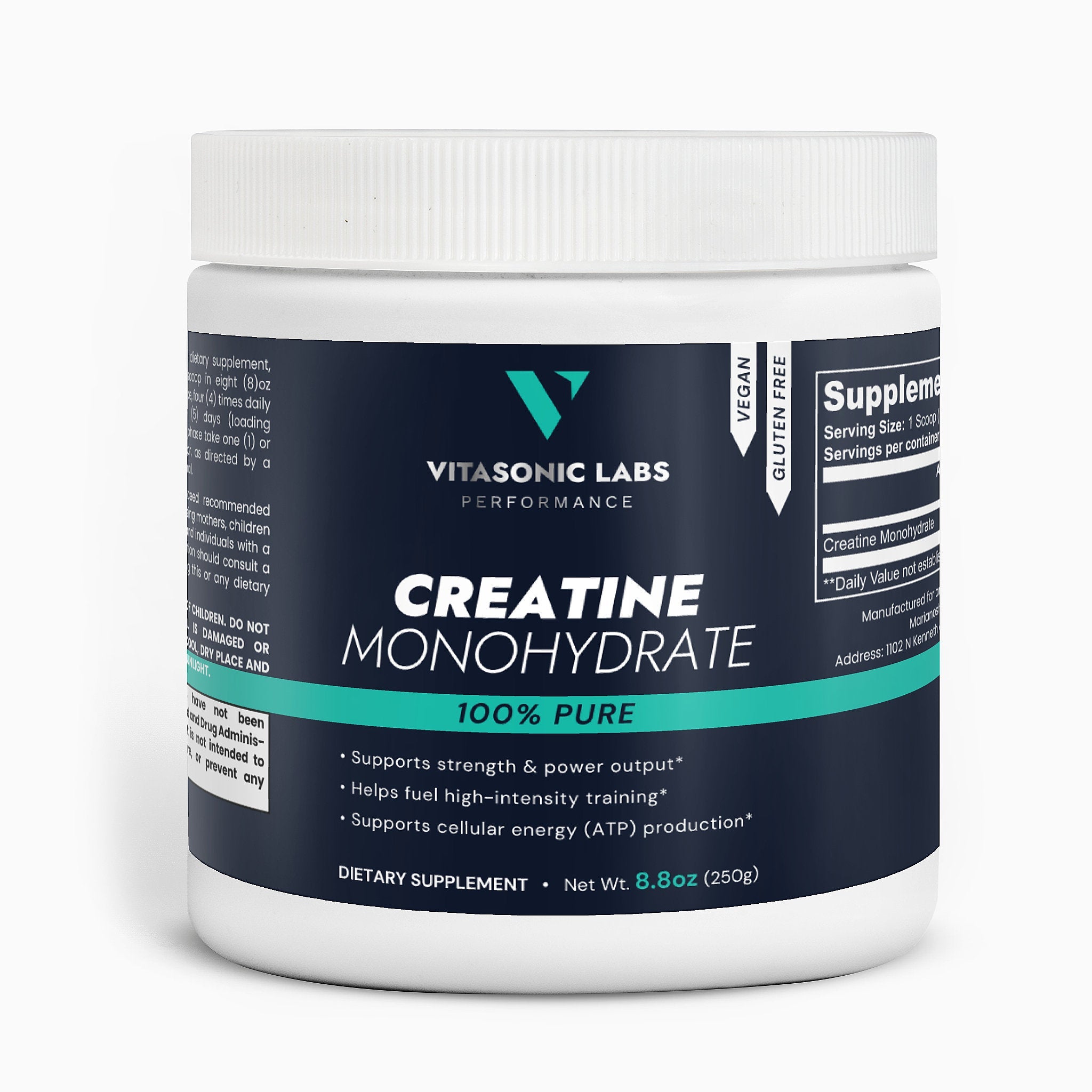 Vitasonic Labs Creatine Monohydrate 100% pure supplement tub